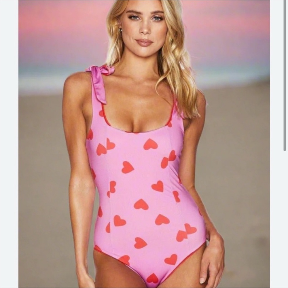 Beach Riot Magenta Swimsuit with Red Heart Accents